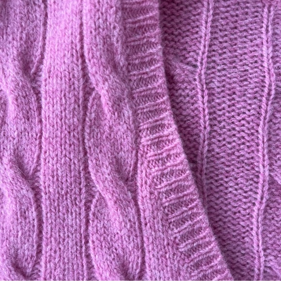 Polo Ralph Lauren Pink Cable Knit Wool Cashmere V-Neck Sweater Size M - Picture 7 of 8